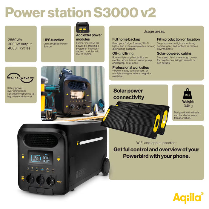 Aqiila strømstasjon Powerbird S3000v2 3000W